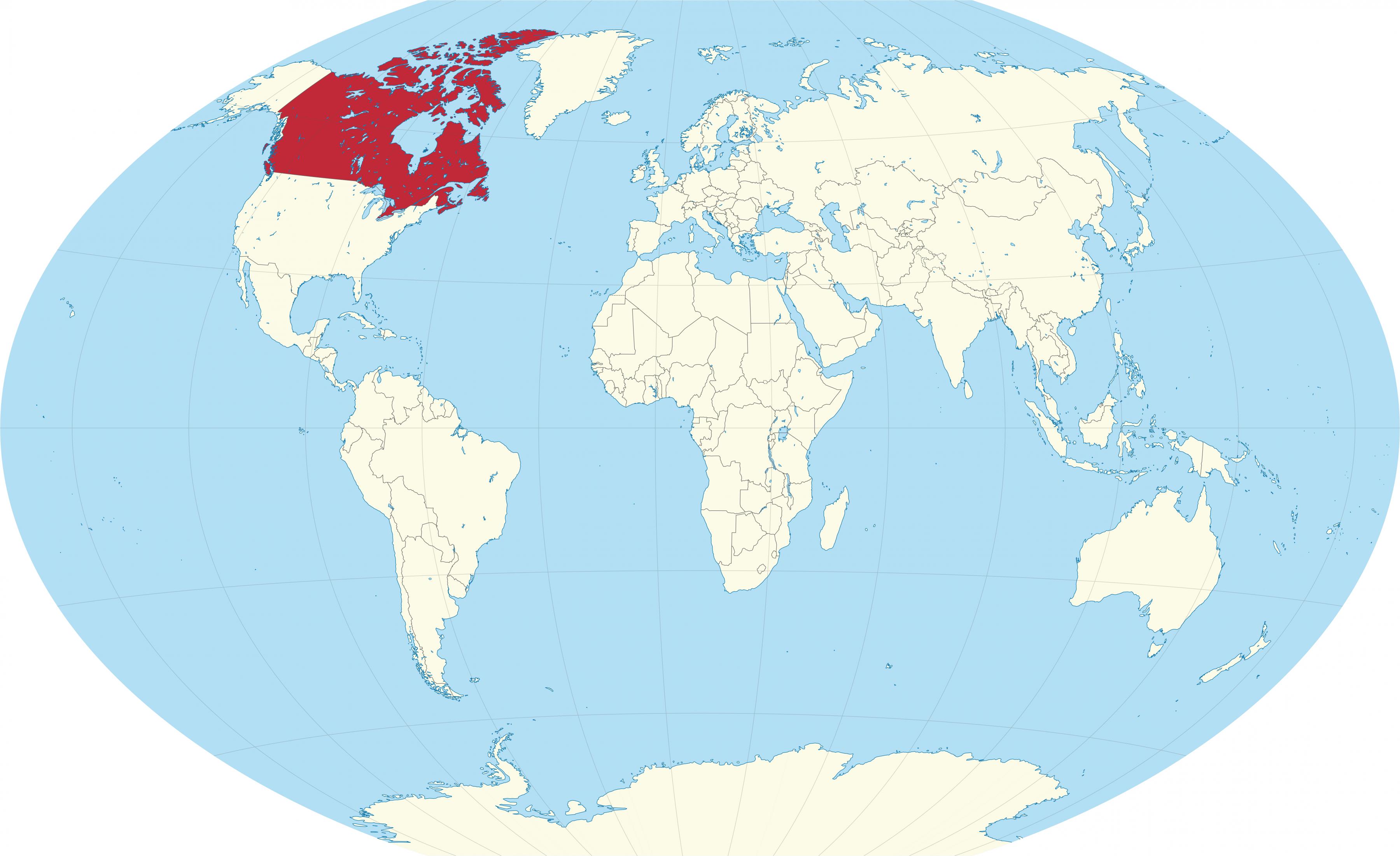 加拿大在世界地图上：周边国家和美洲地图上的位置